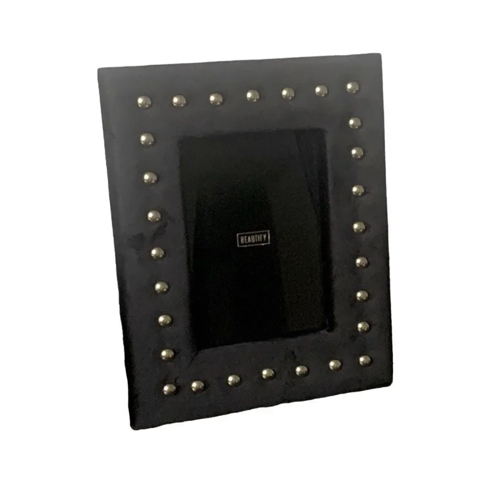 Black Velvet 4x6 Picture Frame – Art Deco Studded Hollywood Regency Display